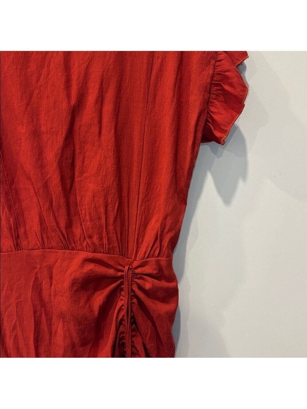 Windsor Red Ruched Drawstring Ruffle Mini Dress Date Night S 0577 - Picture 4 of 10